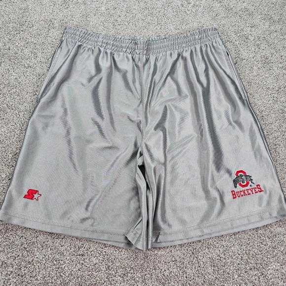 Vtg 90s Starter Ohio State Buckeyes Basketball Shorts Gray Satin Dazzle Mens L - Picture 1 of 7